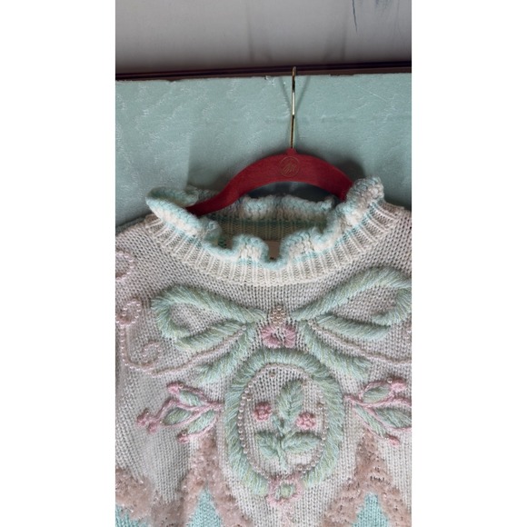 Rare Jaclyn Smith Vintage Sweater Chunky Beaded 80's White Blue Pink Small - Picture 11 of 16
